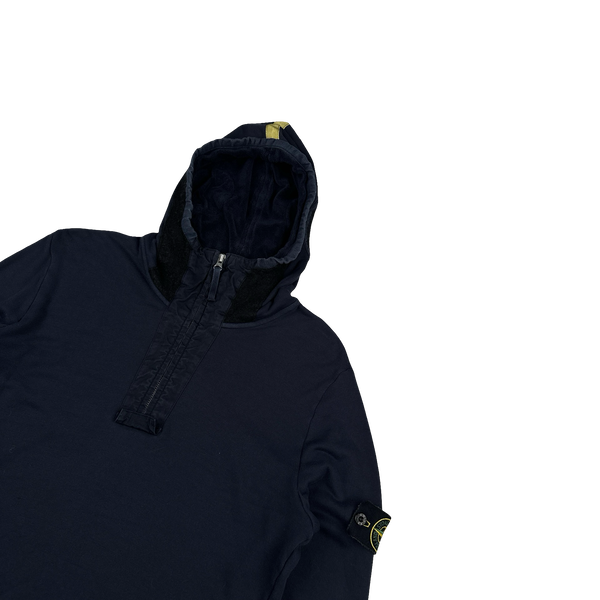 Stone Island 2010 Navy Cotton Pullover Quarter Zip Hoodie - Medium