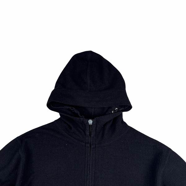 Stone Island 2002 Black Lightweight Knitted Hooded Zip up Compass Jumper - Medium