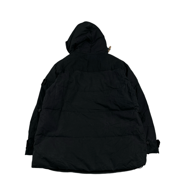 Stone Island 1999 Navy Vintage Waxed Cotton Long Puffer Parka Jacket - Small