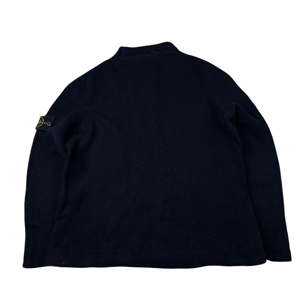 Stone Island 2002 Vintage High Neck Navy Wool Jumper - XXL