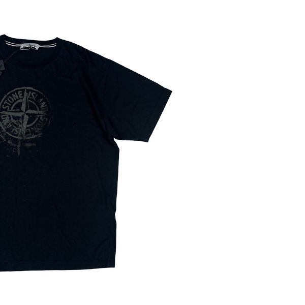 Stone Island Black Stone Reflective Fading Compass Logo T Shirt - Large