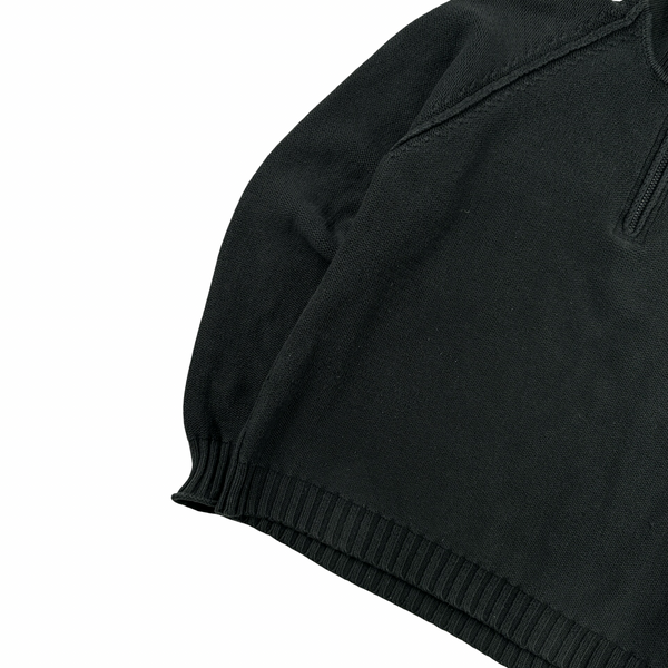 Stone Island 2004 Washed Black Cotton Quarter Zip Neck Pullover - XL