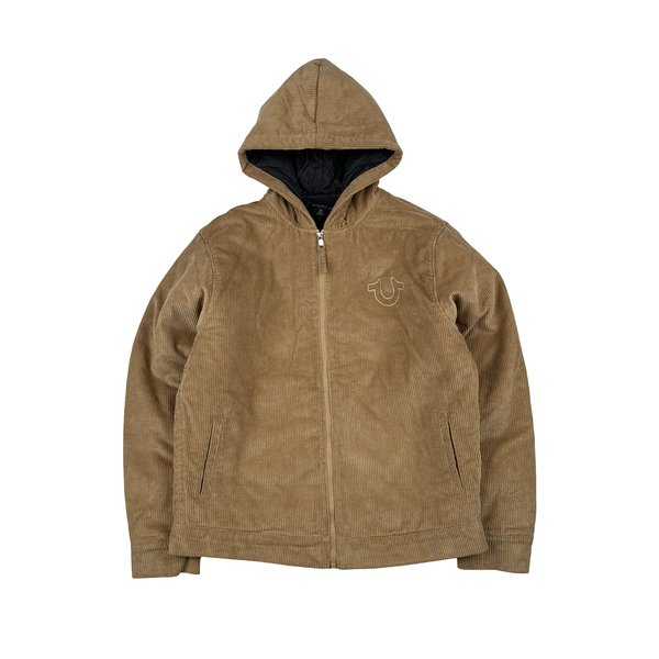 True Religion Zipped Corduroy Quilted Hooded Bomber Jacket - Medium