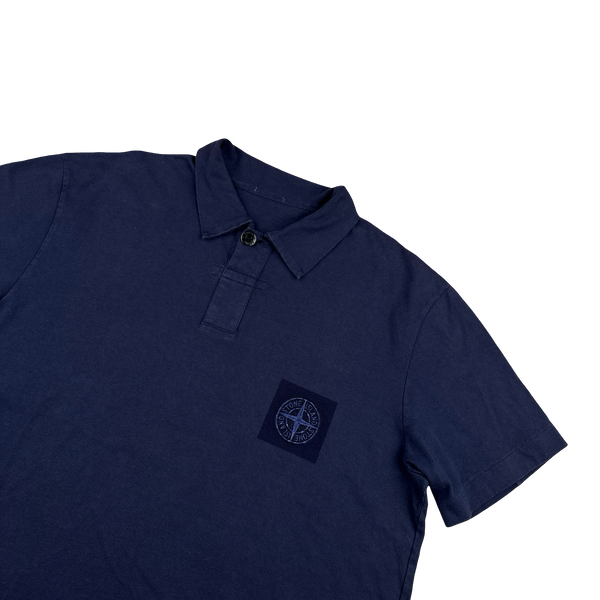 Stone Island Vintage 2001 Navy Spellout Cotton Polo Shirt - XL