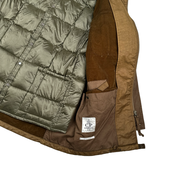 CP Company Brown Down Filled Winter Goggle Jacket - Large