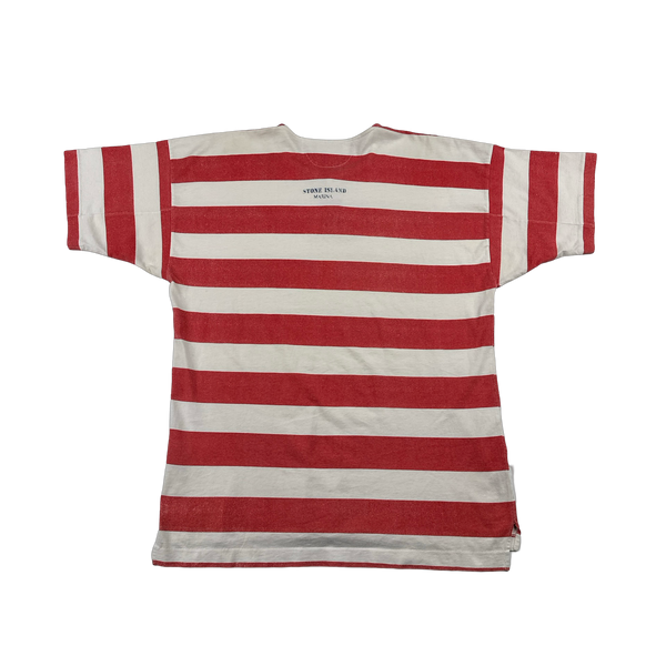 Stone Island Vintage 80's Cotton Red Striped Marina Reflective T Shirt - Large