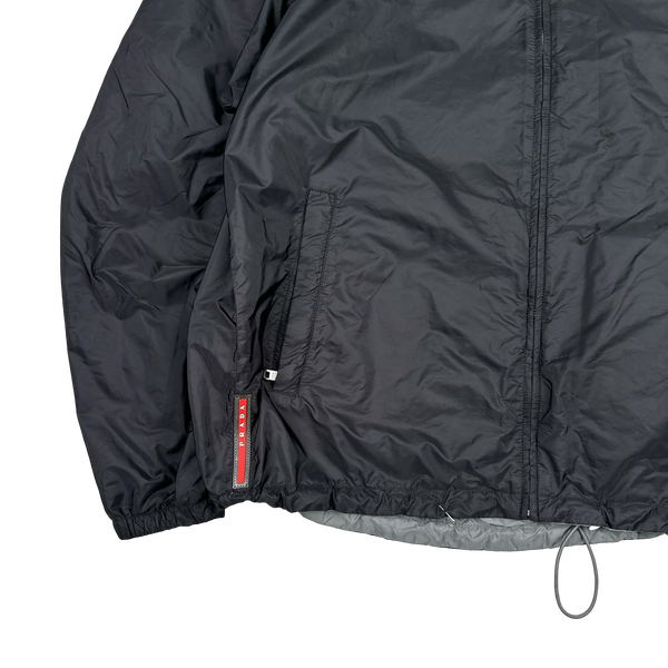 Prada Grey/Black Red Tab Reversible Nylon Windbreaker Hooded Jacket - 3XL