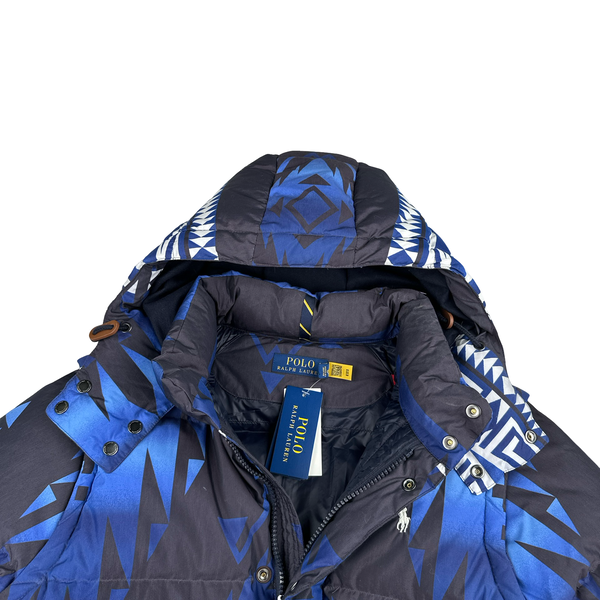 Ralph Lauren Blue Pattern Down Filled Puffer Jacket - Medium