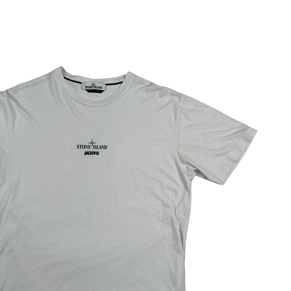 Stone Island 2023 White Archivio Lino Watro Printed T-Shirt - Large