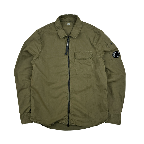 CP Company Khaki Cotton Zipped Overshirt - Medium
