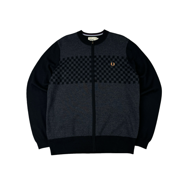 Fred Perry Black Grey Details Crewneck Zipped Knit - Large