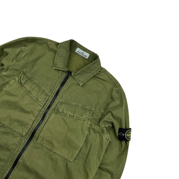 Stone Island 2022 Green Cotton Zipped Overshirt - Large