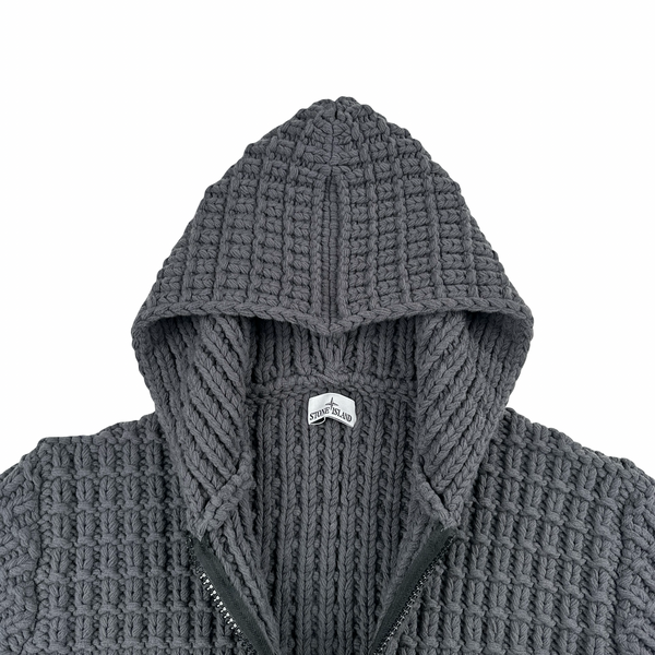 Stone Island 2024 Grey Virgin Wool Thick Knit Hooded Jumper - XXL