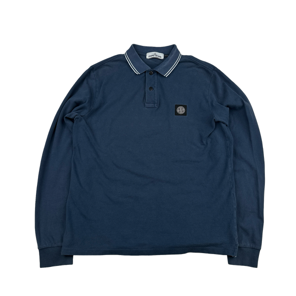 Stone Island 2020 Blue Cotton Long Sleeve Polo Shirt - Large