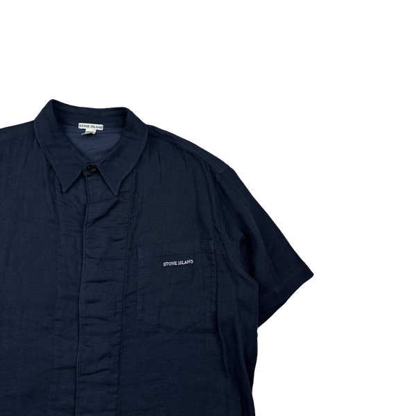 Stone Island Vintage 2001 Navy Short Sleeve Linen Buttoned Shirt - XL