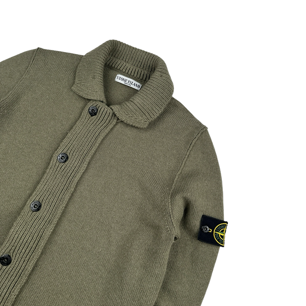Stone Island 2009 Khaki Wool Buttoned Knit Jumper - Large