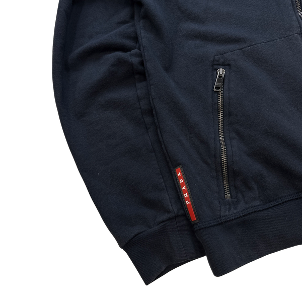 Prada Navy Nylon Metal Panel Cotton Hoodie - Small