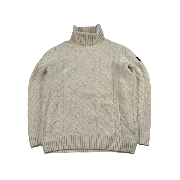 Paul & Shark Cream Fisherman High Neck Wool Blend Knitted Jumper - Large