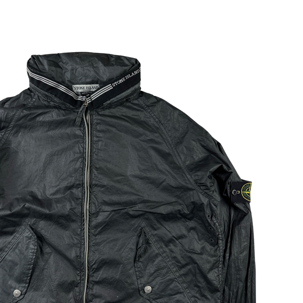 Stone Island 2005 Vintage Grey Nylon Zipped Spellout Collar Jacket - Medium