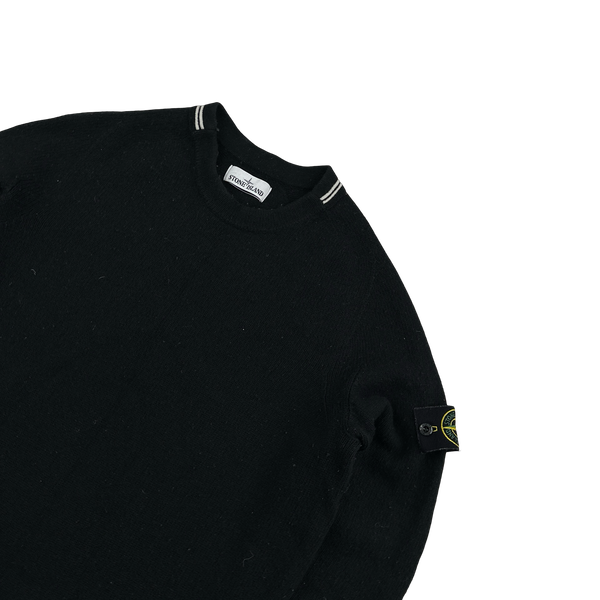 Stone Island Black Lambs Wool Crewneck Knitted Jumper - Large