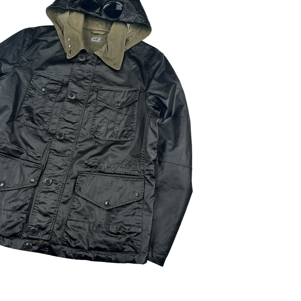 CP Company Brown Khaki Rubber Multi Pocket Goggle Jacket - Medium