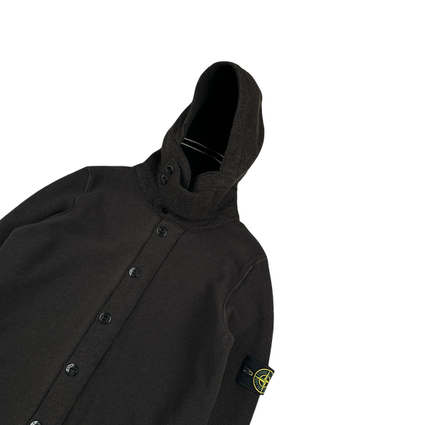 Stone Island 2006 Brown Knit Hooded Wool Buttoned Jumper - Small