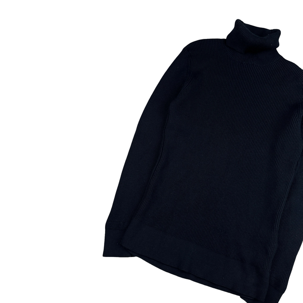 Stone Island 2022 Black Thick Ribbed Cotton Knit Roll Neck Jumper - XL