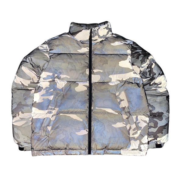 Supreme Silver Reflective Camo Puffer Jacket - Medium