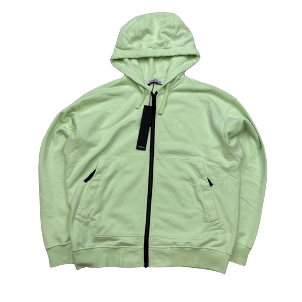 Stone Island 2023 Mint Spellout Zipup Cotton Hoodie - Small