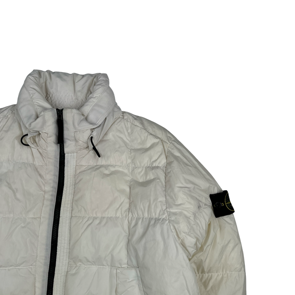 Stone Island White Garment Dyed Crinkle Reps Puffer Jacket - Medium
