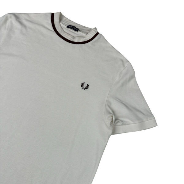 Fred Perry Vintage White Knit Short Sleeve Shirt - Large
