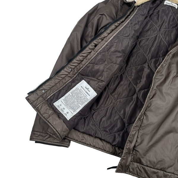 Stone Island 2015 Brown Mussola Gommata Shearling Flight Jacket - XL