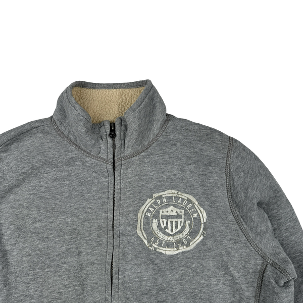 Ralph Lauren Grey Cotton Fleece Pile Zipped Jumper - Medium