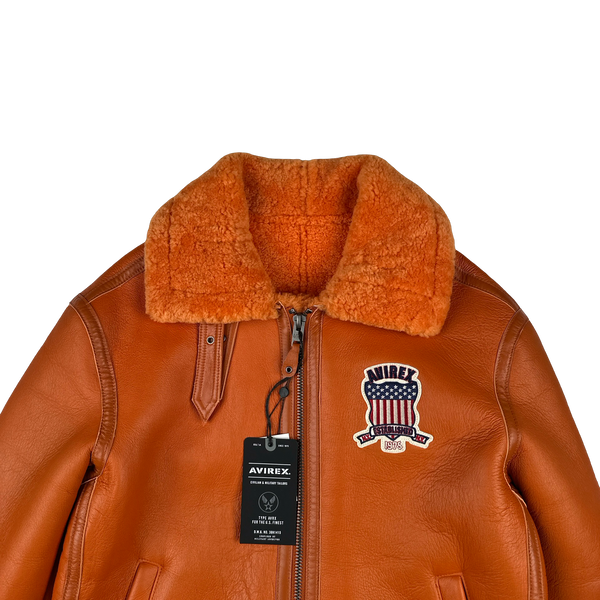 Avirex Orange Sherling Lined Spell out Bomber Jacket - Large