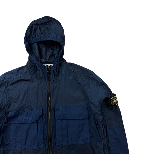 Stone Island 2019 Blue Nylon Metal Rip Stop Hooded Jacket - Small