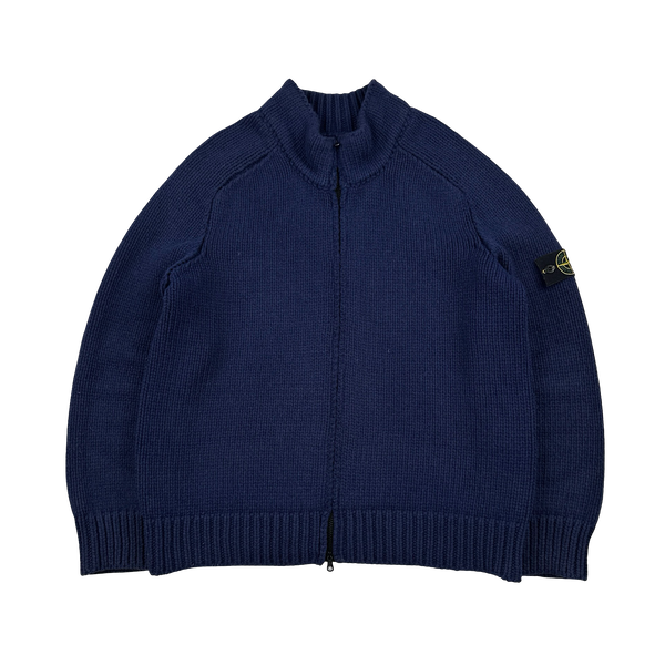 Stone Island Navy Wool Heavyweight Zipped Knit Jumper