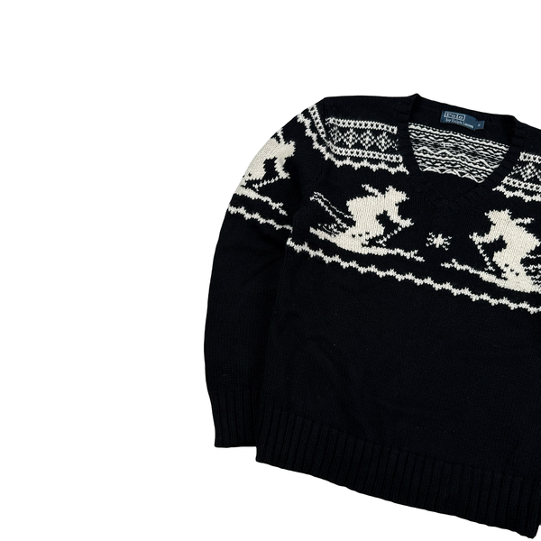 Ralph Lauren Wool Knit Folk Style V-Neck Jumper - Small