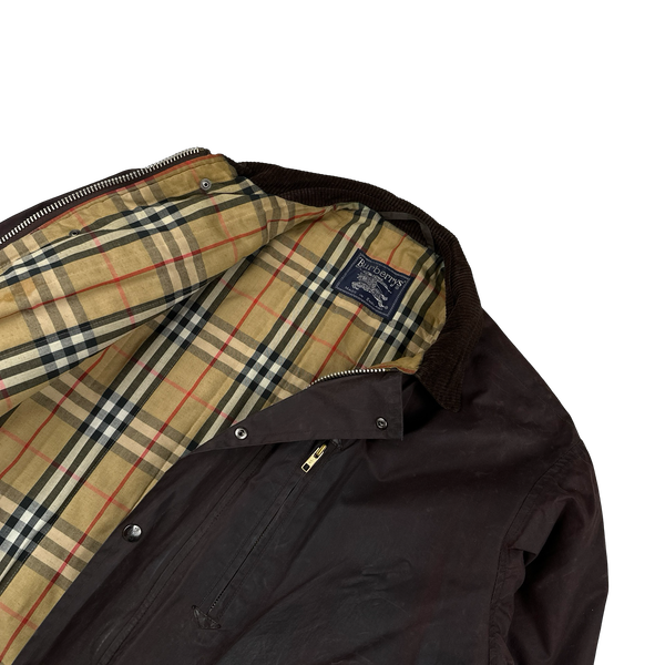 Burberry Cotton Nova Check Lined Corduroy Collar Wax Jacket - XL