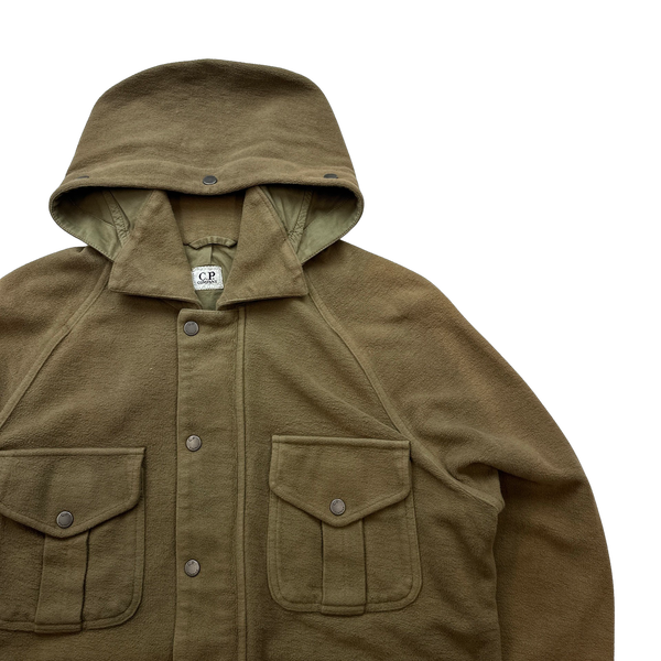 CP Company Beige Cotton Fleece Hooded Multi Pocket Jacket - Large