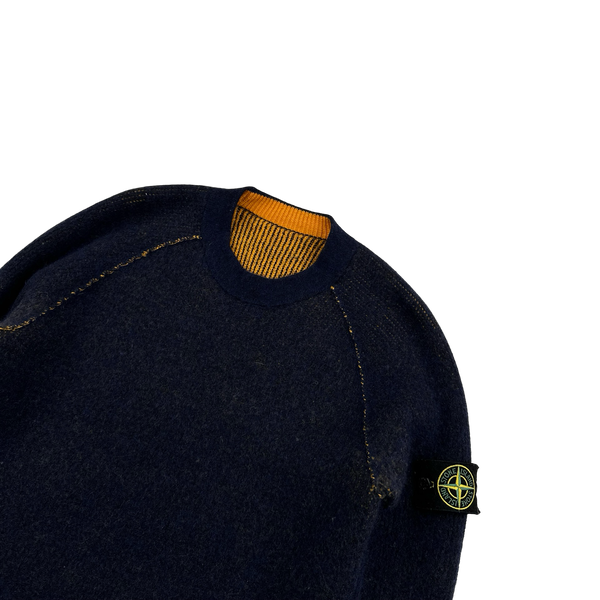 Stone Island Reversible Orange/Navy Contrast Knit Jumper - Medium