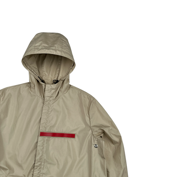 Prada Tan Nylon Spellout Red Tab Multipocketed Jacket - Medium
