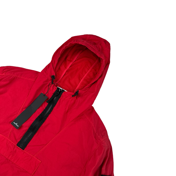 Stone Island 2022 Red Nylon Quarter Zipped Hooded Smock - Small, Medium