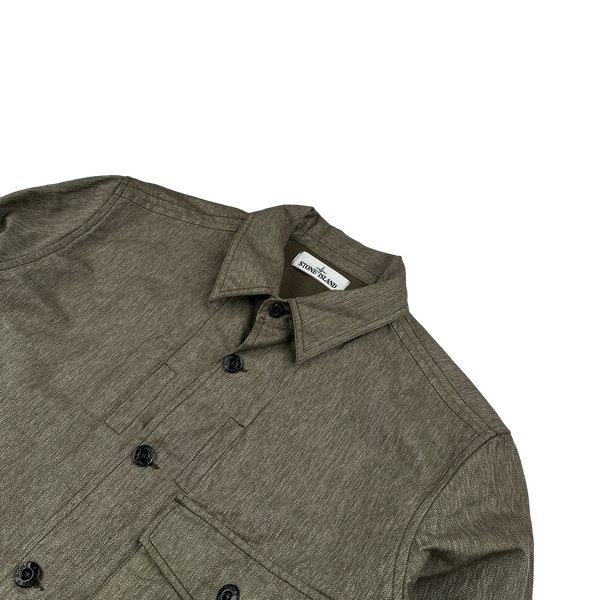 Stone Island 2014 Khaki Resin Coated Cotton Overshirt - Large