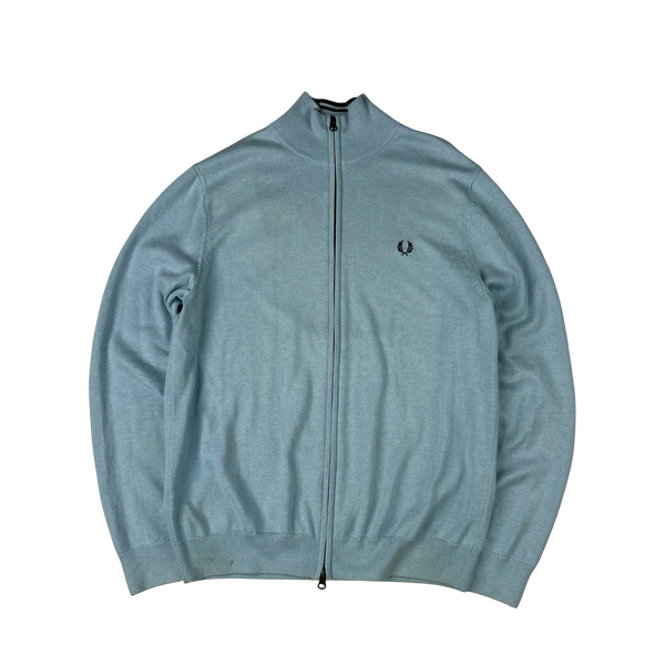 Fred Perry Baby Blue Zipped High Neck Knit - Large