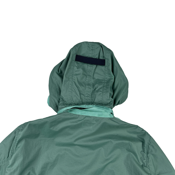 CP Company Turquoise Nylon Neck Tab Zipped Hooded Jacket - Large