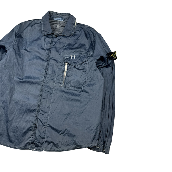 Stone Island 2010 Silver Blue Chest Zip Nylon Metal Overshirt - XXL