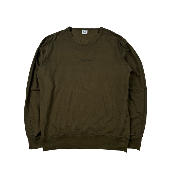 CP Company Khaki Cotton Spellout Crewneck Jumper - Large