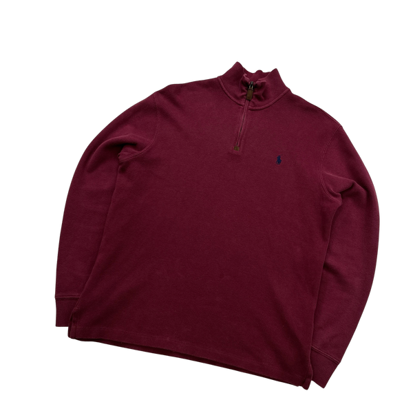 Ralph Lauren Red Quarter Zip Knit Pullover- Small