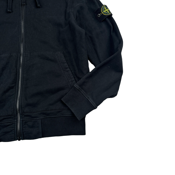 Stone Island 2022 Black Cotton Zipped Hoodie - Medium