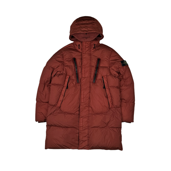 Stone Island 2021 Crinkle Reps Brick Red Down Parka Jacket - Small
